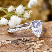 Pear With Round Cut Moissanite Delicate Solitaire Engagement Ring