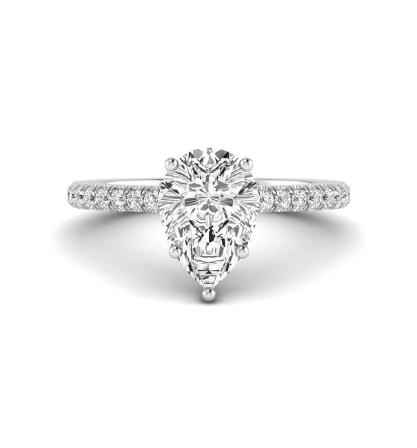 Pear With Round Cut Moissanite Delicate Solitaire Engagement Ring