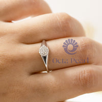 Round Cut Moissanite Signet Simple Daily Wear Women's Ring