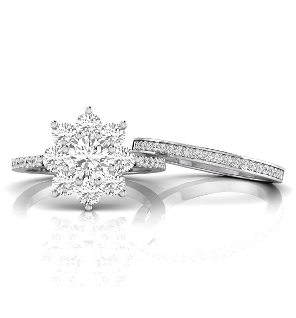 Floral Halo Round Moissanite Bridal Ring Set