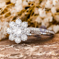 Floral Halo Round Moissanite Bridal Ring Set