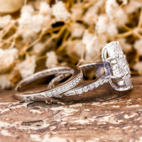 Floral Halo Round Moissanite Bridal Ring Set