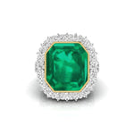 Green Emerald CZ Stone Bezel Set Halo Cocktail Ring