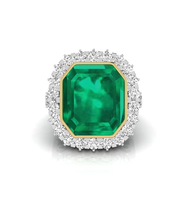 Green Emerald CZ Stone Bezel Set Halo Cocktail Ring