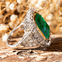 Green Emerald CZ Stone Bezel Set Halo Cocktail Ring