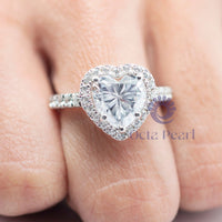 Heart Cut CZ Stone Halo Wedding Ring For Women