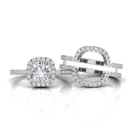 Cushion Moissanite Halo Enhancer Guard Bridal Ring Set