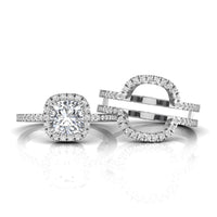Cushion Moissanite Halo Enhancer Guard Bridal Ring Set