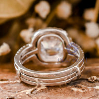 Cushion Moissanite Halo Enhancer Guard Bridal Ring Set