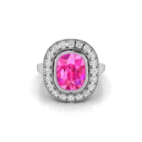 Milgrain Bezel Set Cushion CZ Stone Halo Art Deco Ring