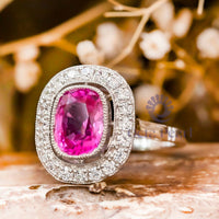 Milgrain Bezel Set Cushion CZ Stone Halo Art Deco Ring