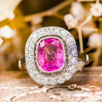 Milgrain Bezel Set Cushion CZ Stone Halo Art Deco Ring