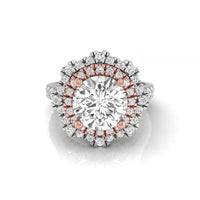 Two Tone Gold Round Moissanite Double Halo Ring