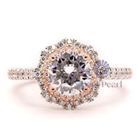 Two Tone Gold Round Moissanite Double Halo Ring