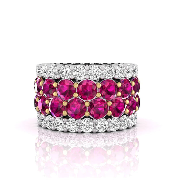 Pink & White Round CZ Stone Wide Eternity Band