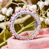 Pink & White Round CZ Stone Wide Eternity Band