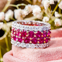 Pink & White Round CZ Stone Wide Eternity Band