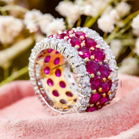 Pink & White Round CZ Stone Wide Eternity Band