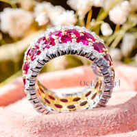 Pink & White Round CZ Stone Wide Eternity Band