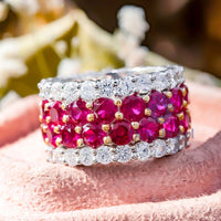 Pink & White Round CZ Stone Wide Eternity Band