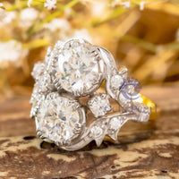 Antique Round Moissanite Two Stone Edwardian Ring