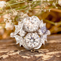 Antique Round Moissanite Two Stone Edwardian Ring