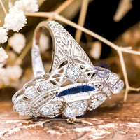 Round Stone Antique Filigree Art Deco Navette Ring