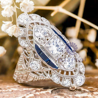 Round Stone Antique Filigree Art Deco Navette Ring