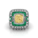 Yellow Cushion CZ Stone Milgrain Art Deco Ring