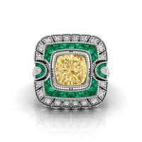 Yellow Cushion CZ Stone Milgrain Art Deco Ring
