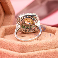 Yellow Cushion CZ Stone Milgrain Art Deco Ring