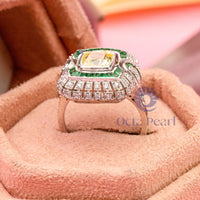 Yellow Cushion CZ Stone Milgrain Art Deco Ring