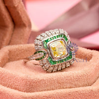 Yellow Cushion CZ Stone Milgrain Art Deco Ring