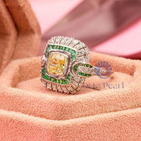 Yellow Cushion CZ Stone Milgrain Art Deco Ring