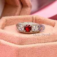 Round CZ Three Stone Filigree Art Deco Ring