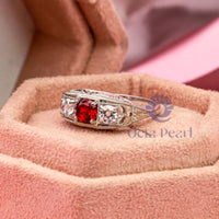 Round CZ Three Stone Filigree Art Deco Ring