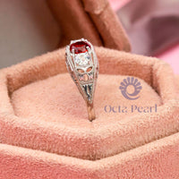 Round CZ Three Stone Filigree Art Deco Ring