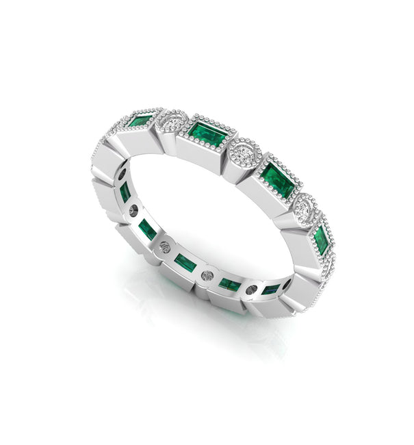 Baguette & Round CZ Stone Dot Dash Eternity Band