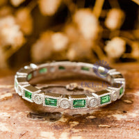 Baguette & Round CZ Stone Dot Dash Eternity Band