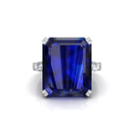 Blue Emerald Cut CZ Stone Past Present Future Ring