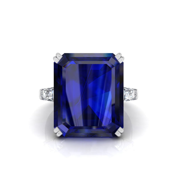 Blue Emerald Cut CZ Stone Past Present Future Ring