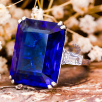 Blue Emerald Cut CZ Stone Past Present Future Ring