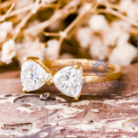 Trillion Moissanite Two Stone Bow Ring For Valentine