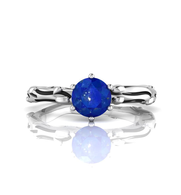 Blue Round CZ Stone Twig Branch Solitaire Ring