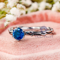 Blue Round CZ Stone Twig Branch Solitaire Ring