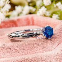 Blue Round CZ Stone Twig Branch Solitaire Ring