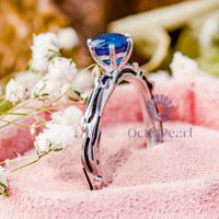 Blue Round CZ Stone Twig Branch Solitaire Ring