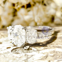 Oval Cut Moissanite Three Stone With Accent Ring