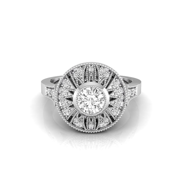 Milgrain Bezel Set Round Moissanite Art Deco Ring