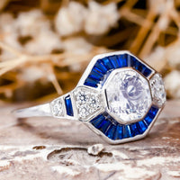 Round CZ Stone Octagon Shape Victorian Ring